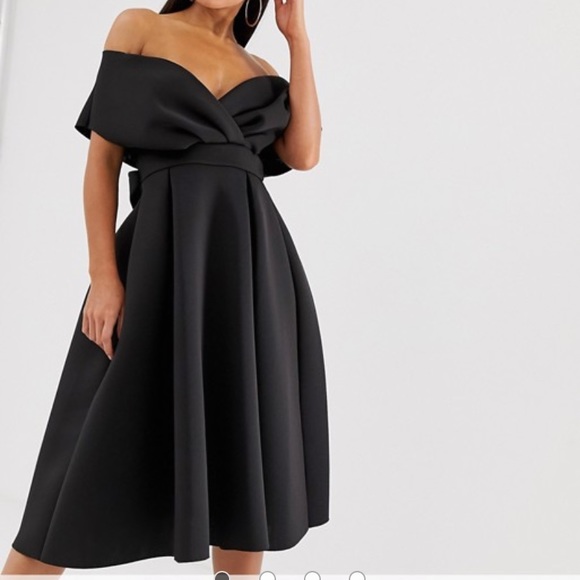 ASOS Dresses & Skirts - ASOS DESIGN Fallen Shoulder Midi Prom Dress Ruched